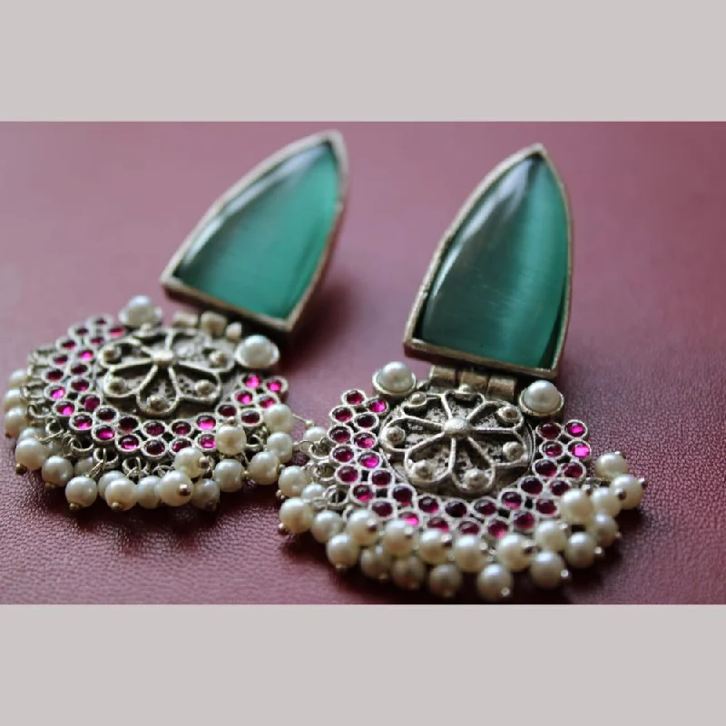 Maharani Jewels Gold Plated Pota Stone And  Pearls Dangler Earrings