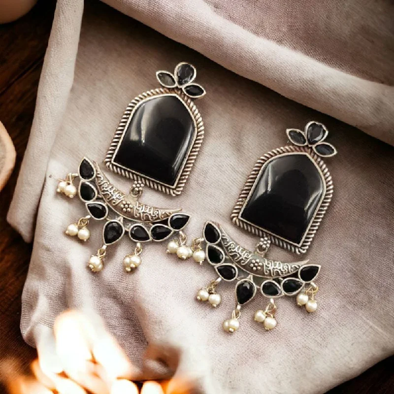 Maharani Jewels Oxidised Plated Pota Stone And Pearl Dangler Earrings