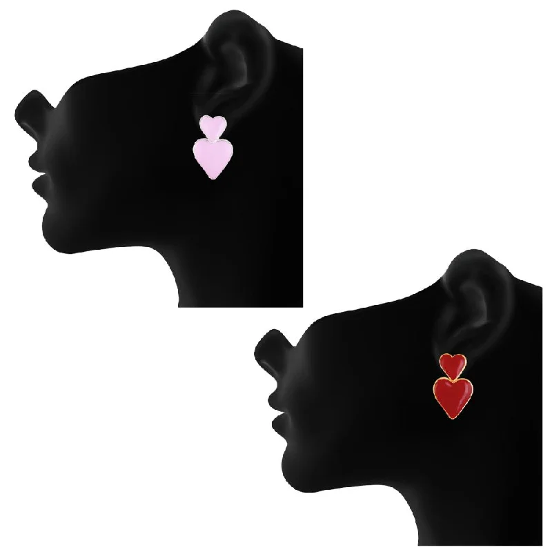 Mahi Combo of Pink and Red Meenakari Work Dual Heart Drop Earrings for Women (CO1105744M)