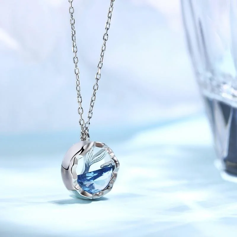 Mermaid Tail Round Pendant Necklace for Women Fashion Jewelry