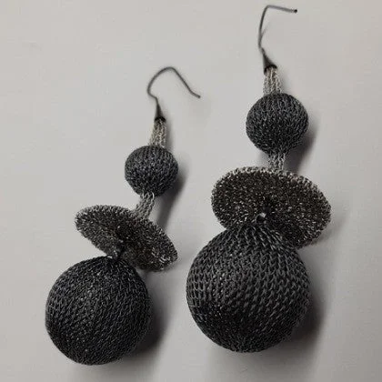 MILENA ZU CROCHETED STAINLESS STEEL BOBBLE DROP EARRINGS