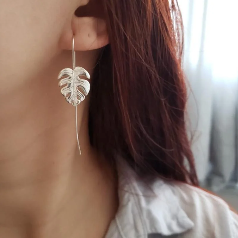 Monstera Leaves Drop Earrings for Women Creative Handmade Design Fine Earrings