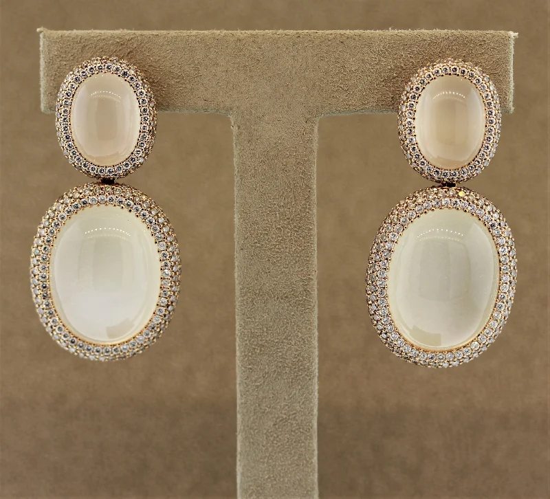 Moonstone Diamond Gold Drop Earrings