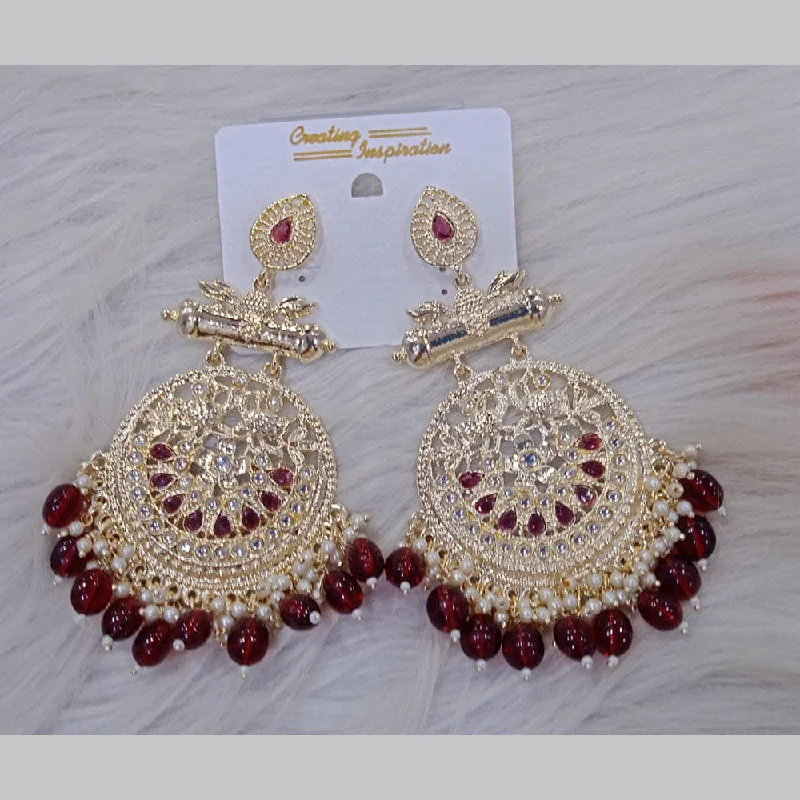 Om Creation Gold Plated Kundan Stone And Beads Dangler Earrings