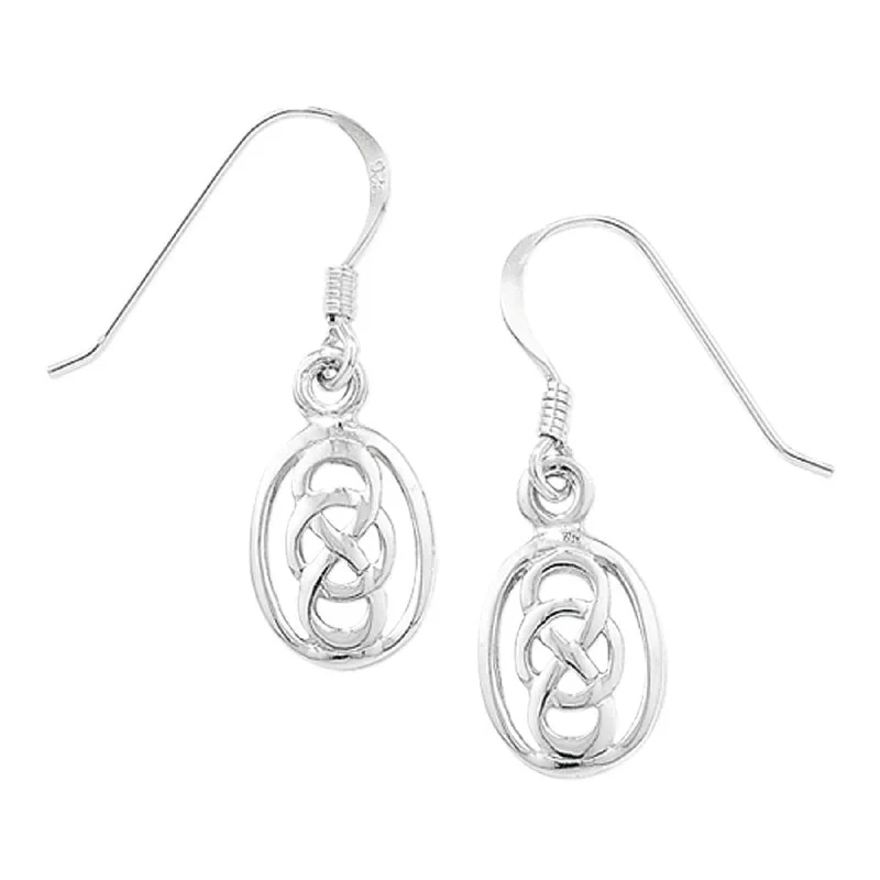 Oval Celtic Style Drop Earrings - Sterling Silver