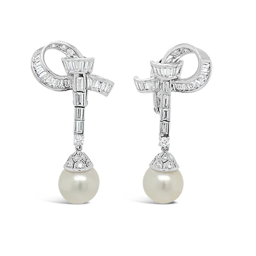 Pearl & Diamond Drop Earrings