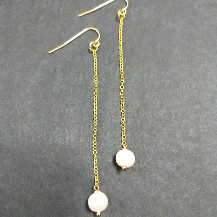 PEARLS ON LONG GOLD CHAIN DROP EARRINGS