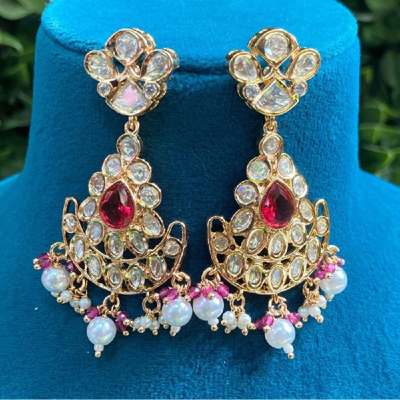 Prime Kundan Jewellery Gold Plated Crystal Stone And Pearls Dangler Earrings