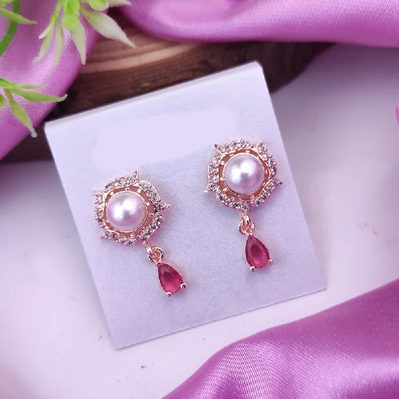 Raj Creations Rose Gold Plated Austrian Stone Dangler Earrings