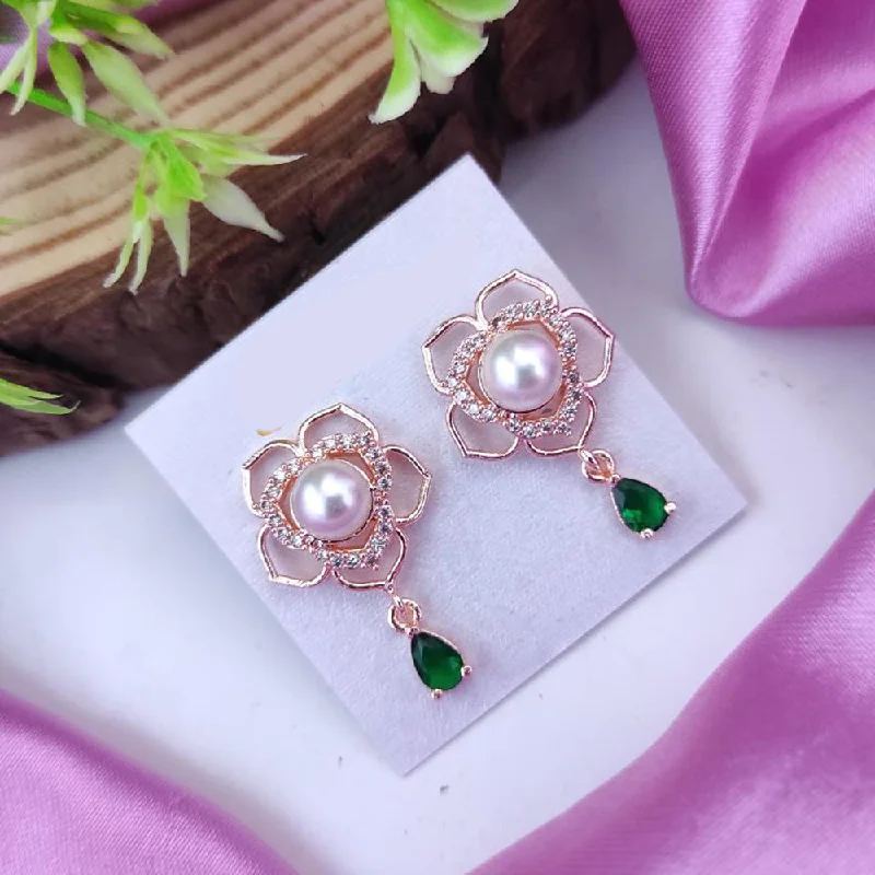 Raj Creations Rose Gold Plated Austrian Stone Dangler Earrings