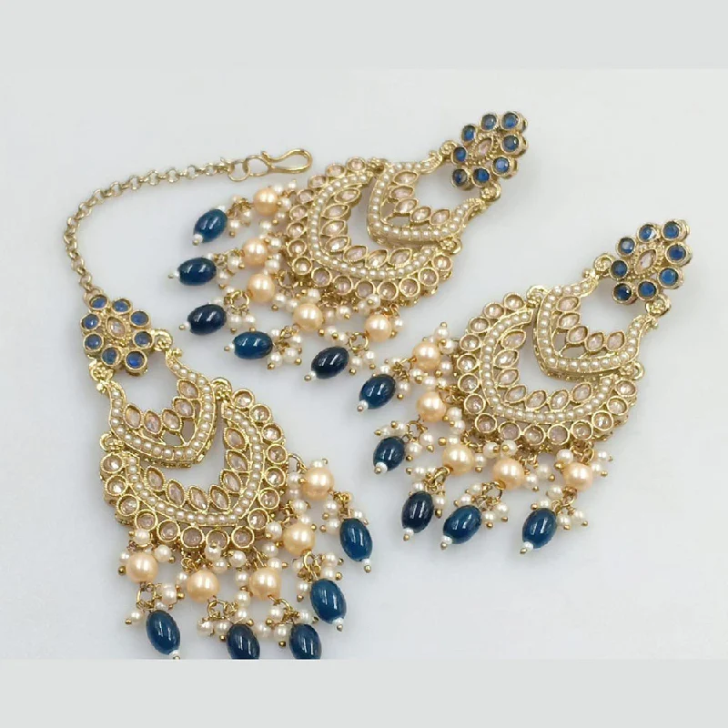 Rani Sati Jewels Gold Plated Crystal Stone And Pearls Dangler Earrings With Maangtikka