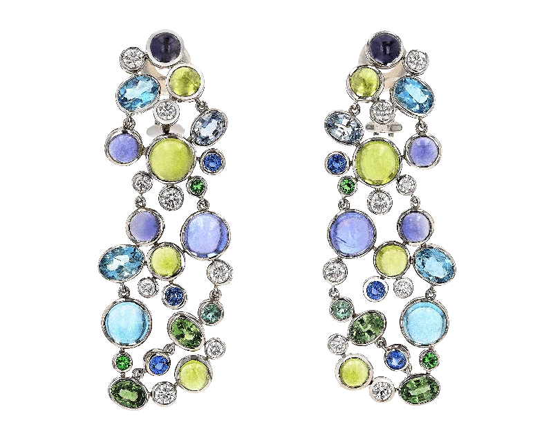 Sapphire, Tsavorite and Diamond Drop Earrings