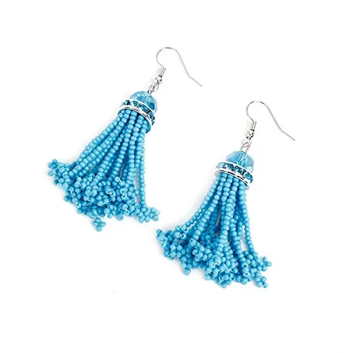 Sexy Sparkles Women's Beaded tassel earrings Long Fringe Lightweight Drop Earrings Dangle