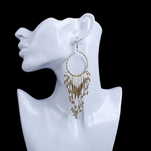 Sexy Sparkles Women's Beaded tassel earrings Long Fringe Lightweight Drop Earrings Dangle