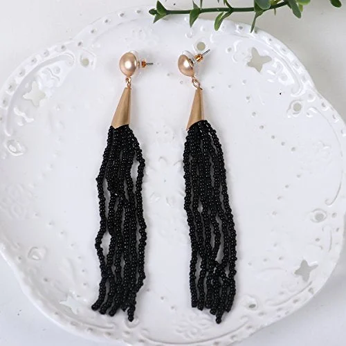 Sexy Sparkles Women's Beaded tassel earrings Long Fringe Drop Earrings Dangle