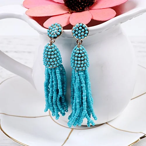 Sexy Sparkles Women's Beaded tassel earrings Long Fringe Drop Earrings Dangle