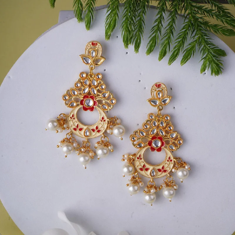 Shagna Gold Plated Meenakari And Pearls Dangler Earrings