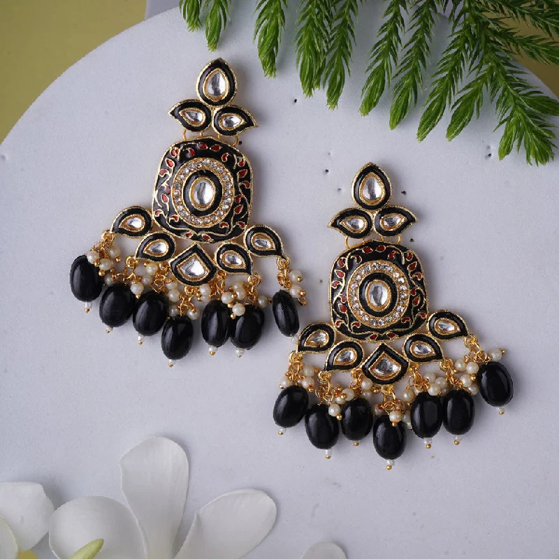 Shagna Gold Plated Meenakari And Pearls Dangler Earrings