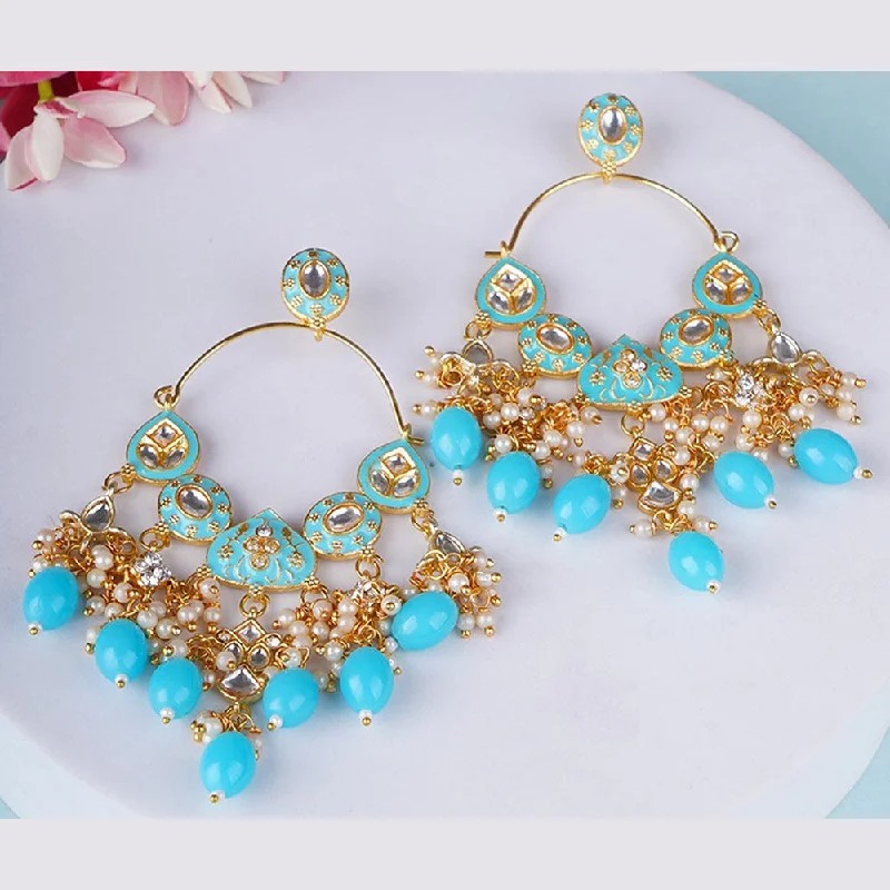 Shagna Gold Plated Meenakari And Pearls Dangler Earrings