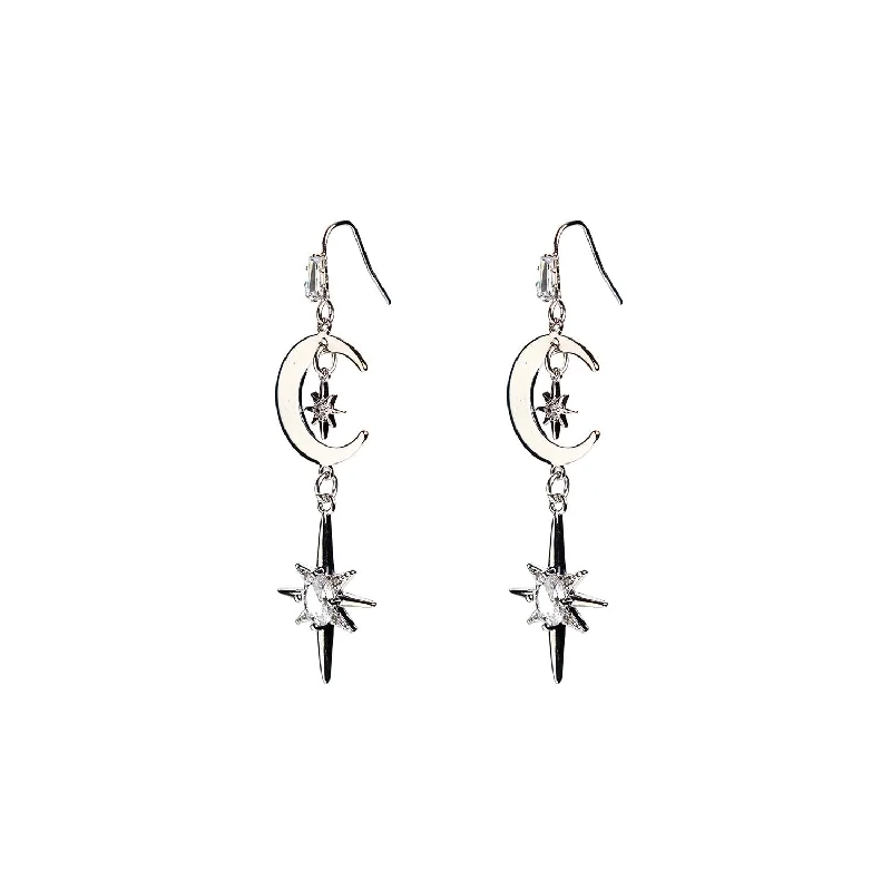 Angela D’Arcy Moon & Star Drop Earrings, Silver