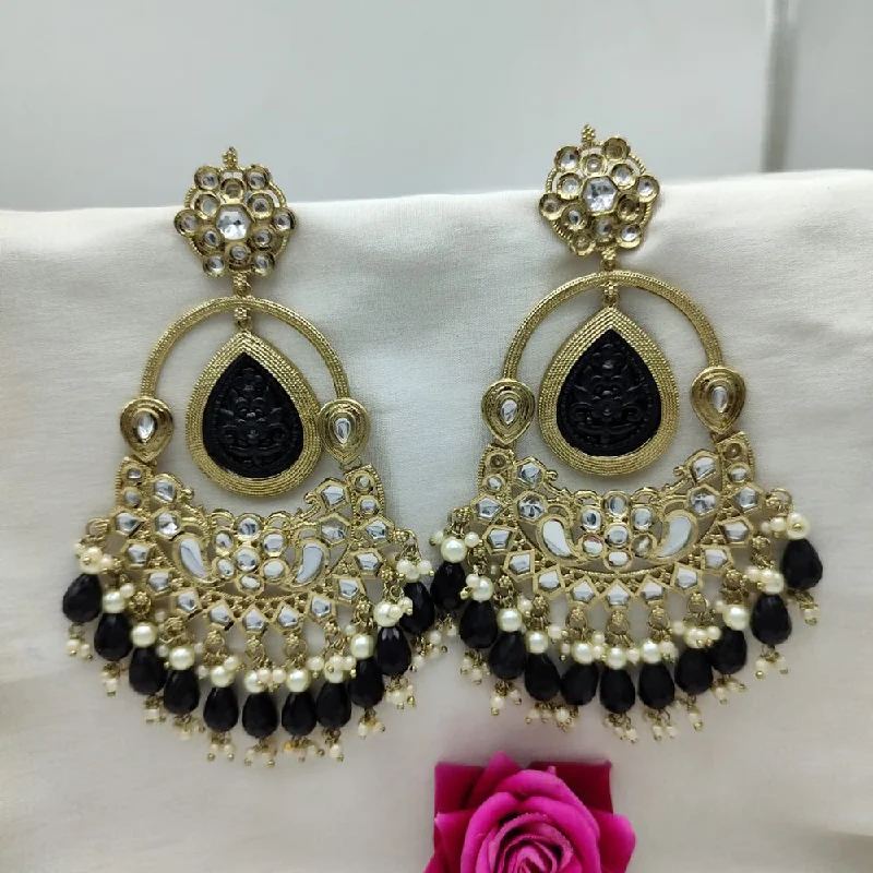 SNERA Gold Plated Kundan Stone And Beads Dangler Earrings