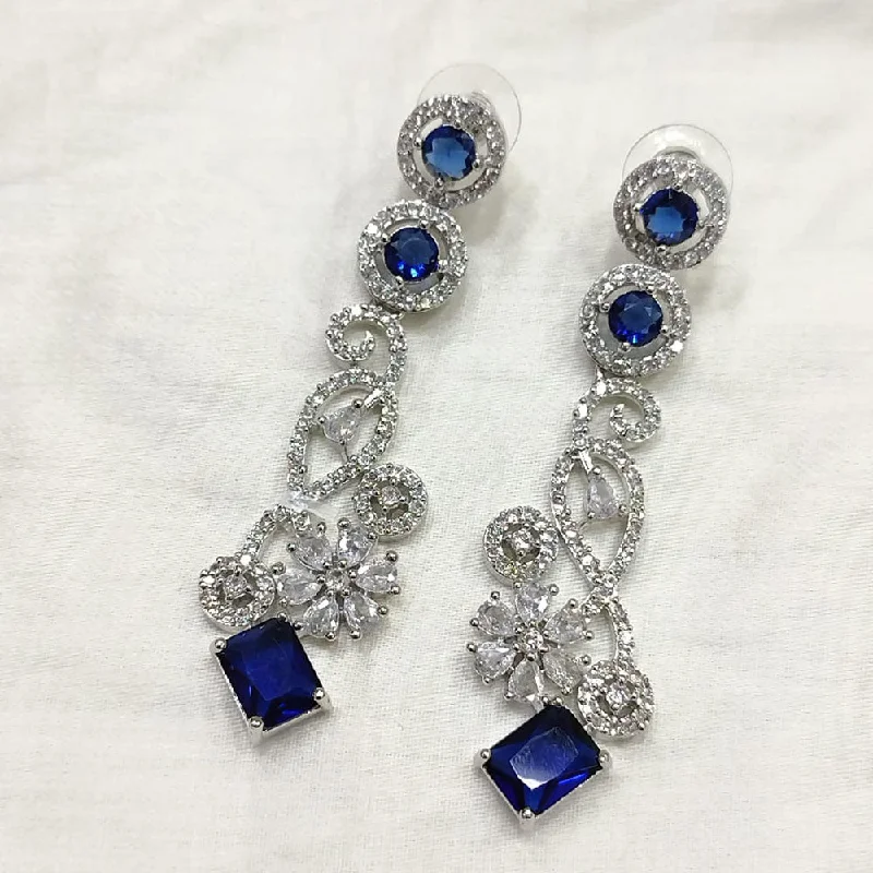 SNERA Silver Plated Crystal Stone Dangler Earrings