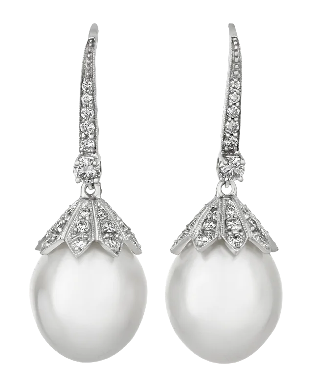 South Sea Pearl and Diamond Drop Earrings