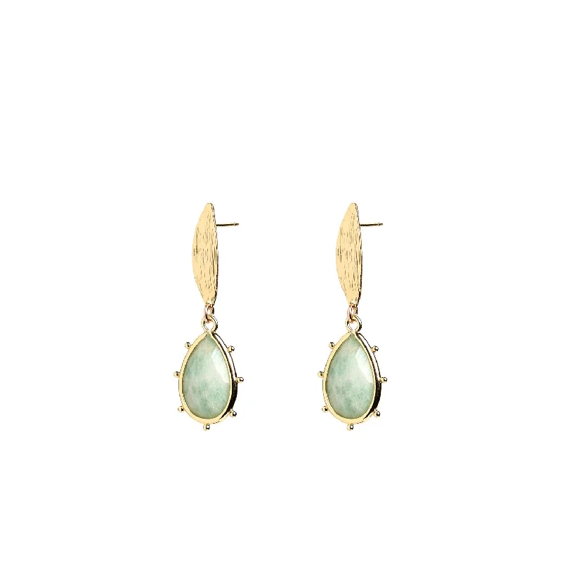 Angela D’Arcy Beaded Amazonite Teardrop Earrings, Gold