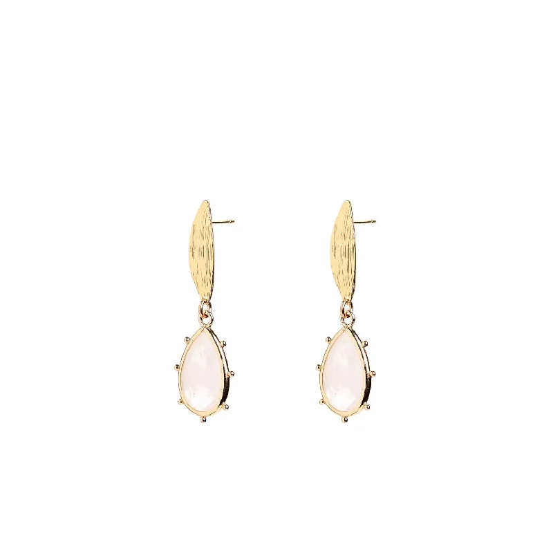 Angela D’Arcy Beaded Rose Quartz Teardrop Earrings, Gold