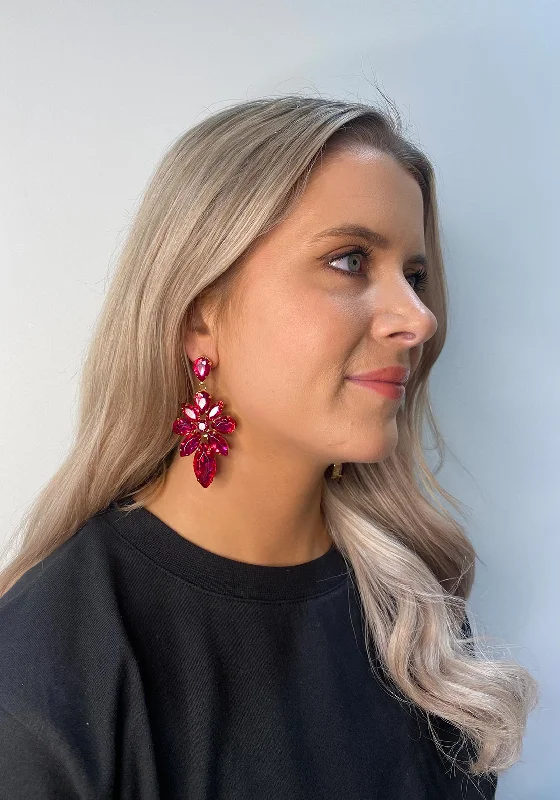 Serafina Collection CZ Cluster Drop Earrings, Cerise