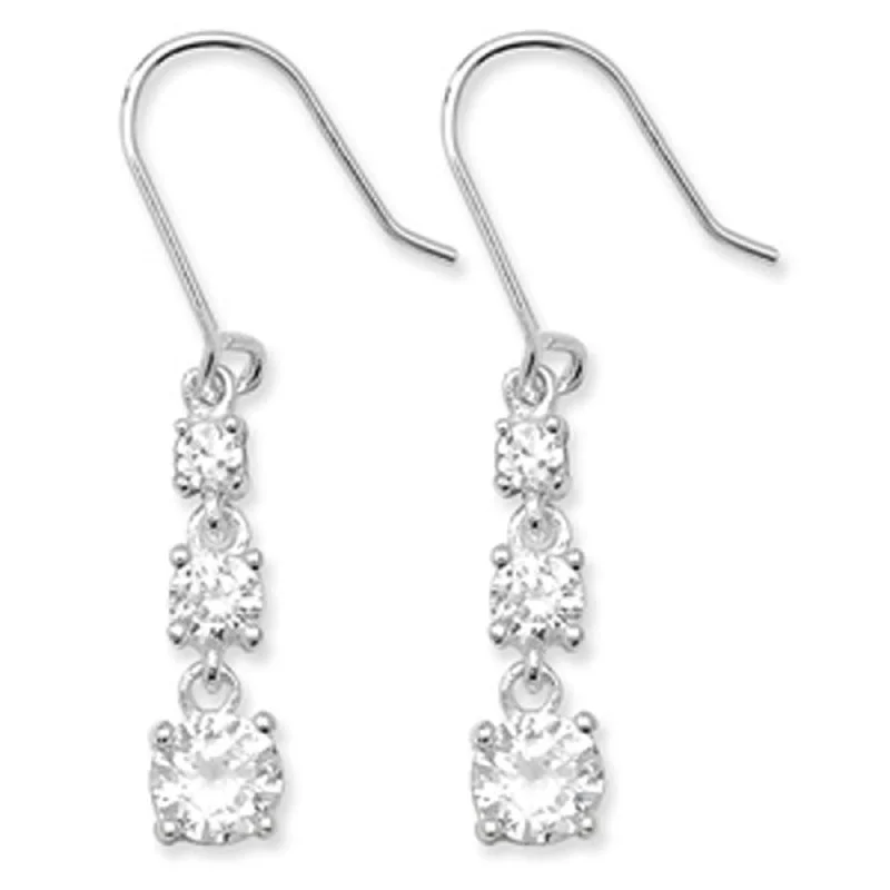 Three CZ Drop Earrings - Sterling Silver