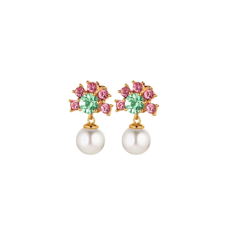 Dyrberg/Kern Veronica Pearl Drop Earrings, Gold & Rose Green