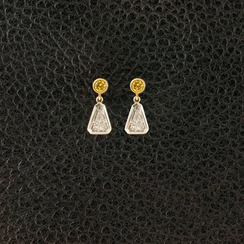 Yellow & White Diamond Drop Earrings