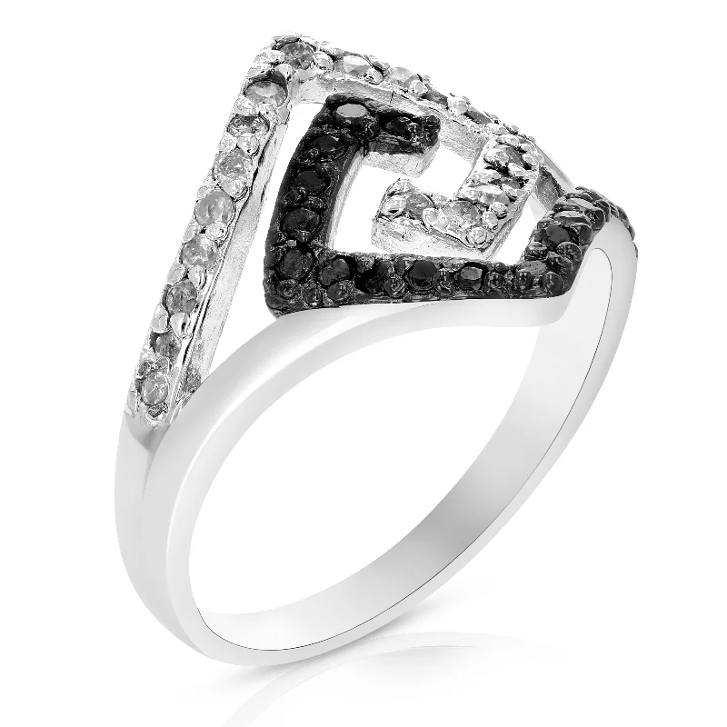 0.45 cttw Black and White Diamond Ring .925 Sterling Silver with Rhodium