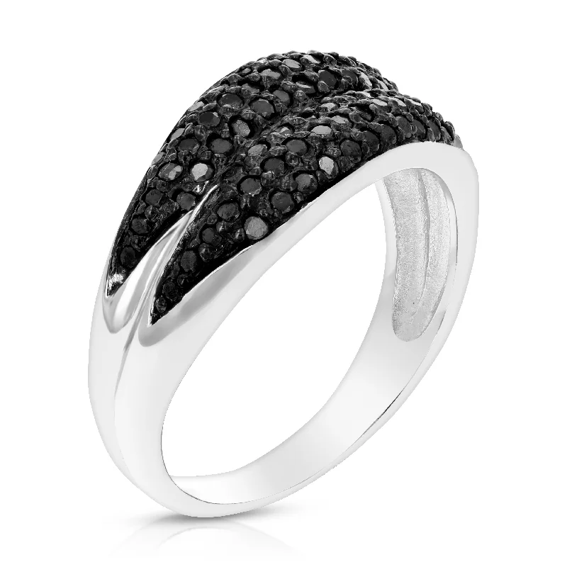 0.60 cttw Black Diamond Wedding Ring .925 Sterling Silver with Rhodium