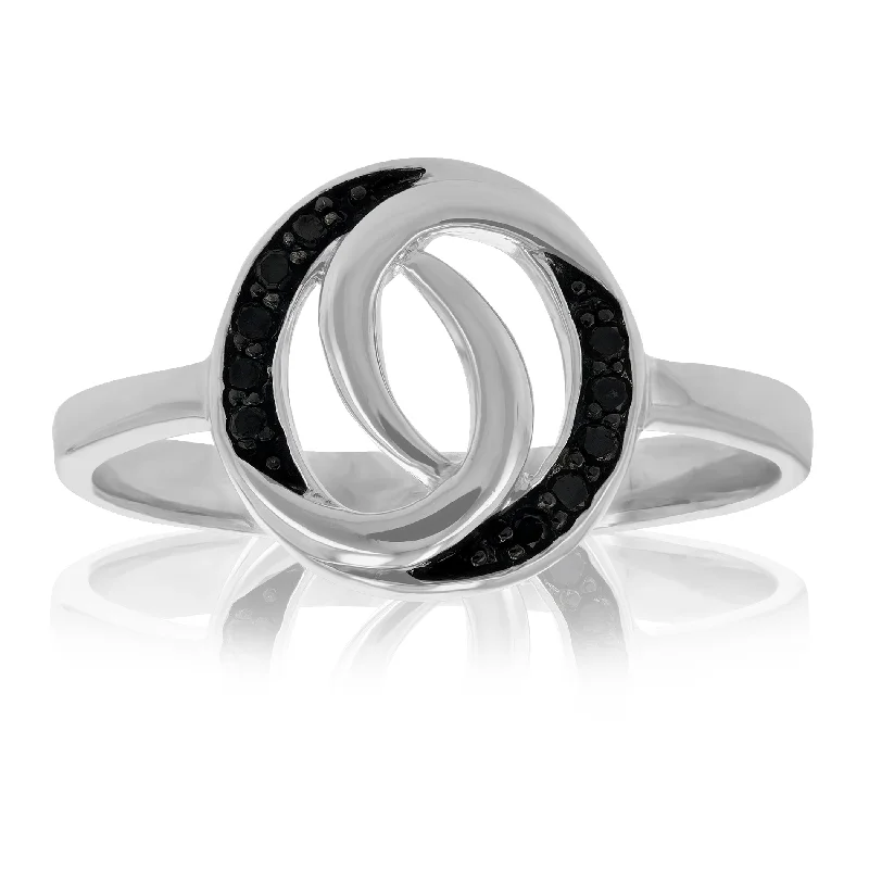 1/10 cttw Black Diamond Ring in .925 Sterling Silver with Rhodium Plating