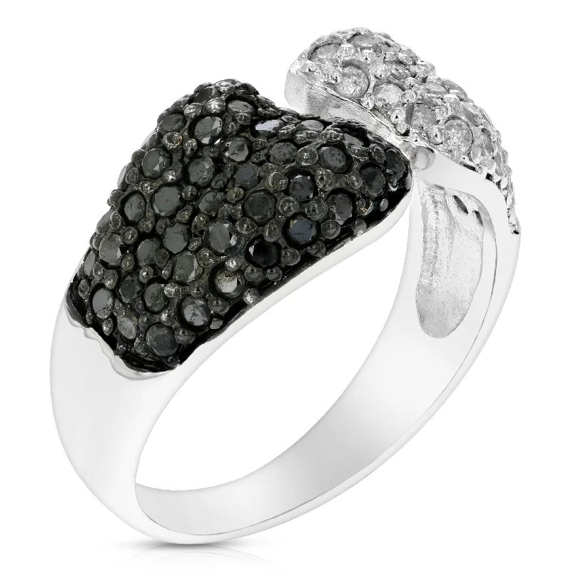 1.15 cttw Black and White Diamond Ring .925 Sterling Silver with Rhodium