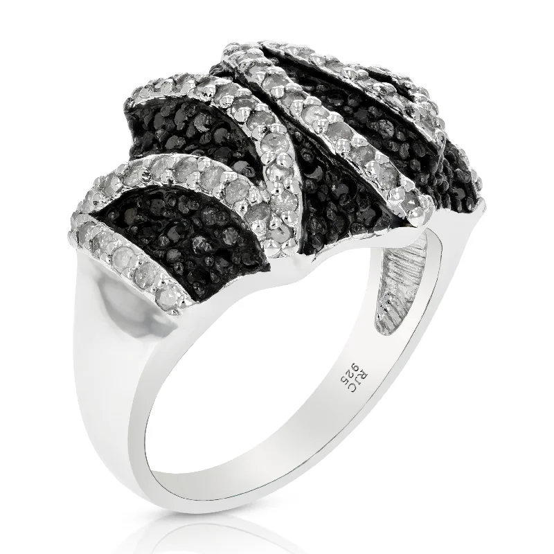 1.15 cttw Black and White Diamond Ring .925 Sterling Silver with Rhodium