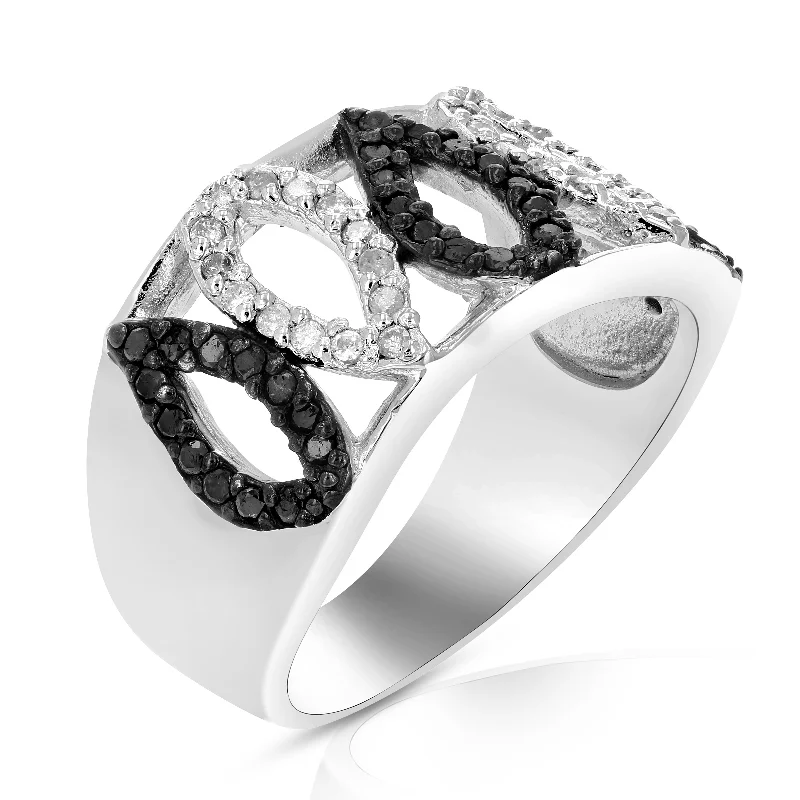 1/2 cttw Black and White Diamond Ring .925 Sterling Silver with Rhodium