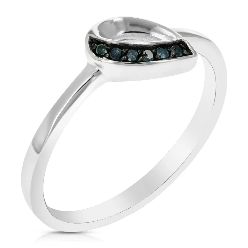 1/20 cttw Blue Diamond Pear Ring .925 Sterling Silver with Rhodium