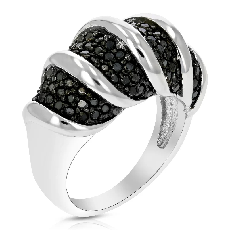 1.30 cttw Black Diamond Ring .925 Sterling Silver with Rhodium Plating