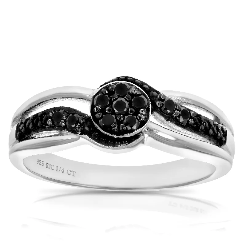 1/4 cttw Black Diamond Engagement Ring .925 Sterling Silver with Black Rhodium