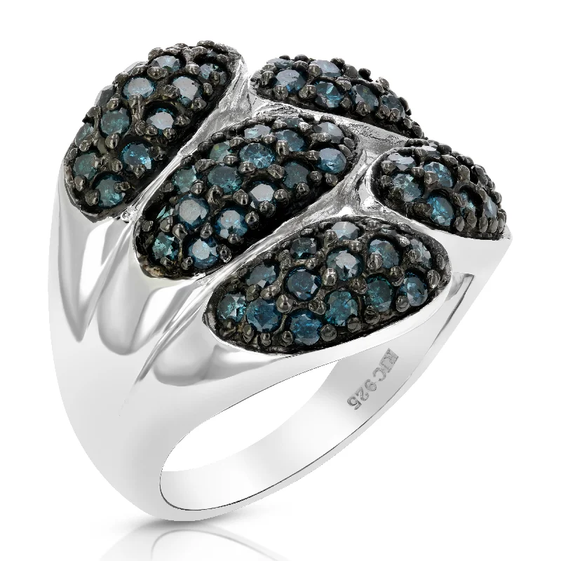 1.60 cttw Blue Diamond Ring .925 Sterling Silver with Rhodium Plating