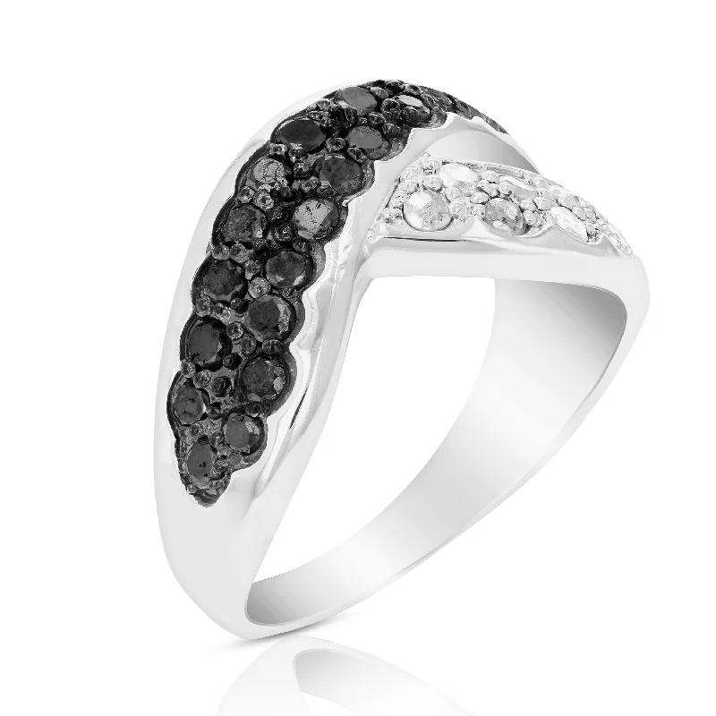 1 cttw Black and White Diamond Ring .925 Sterling Silver with Rhodium