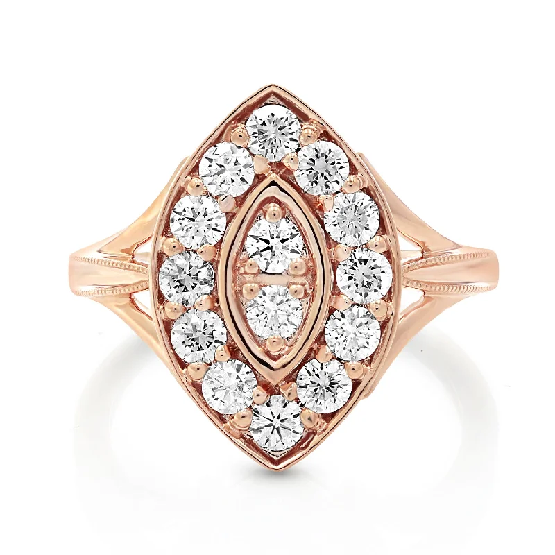 1 cttw Diamond Engagement Ring Marquise Design 14K Rose Gold Bridal Wedding