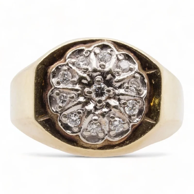 10K Gold Diamond Cluster Signet Ring