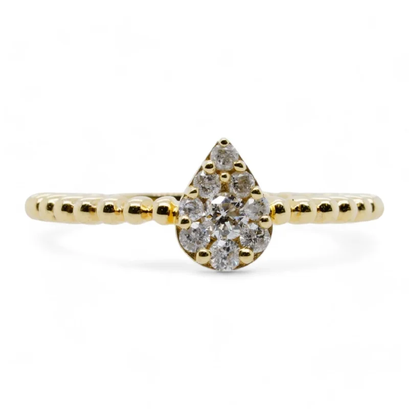 10K Gold Pear Diamond Cluster With Beaded Shank Cocktail Ring