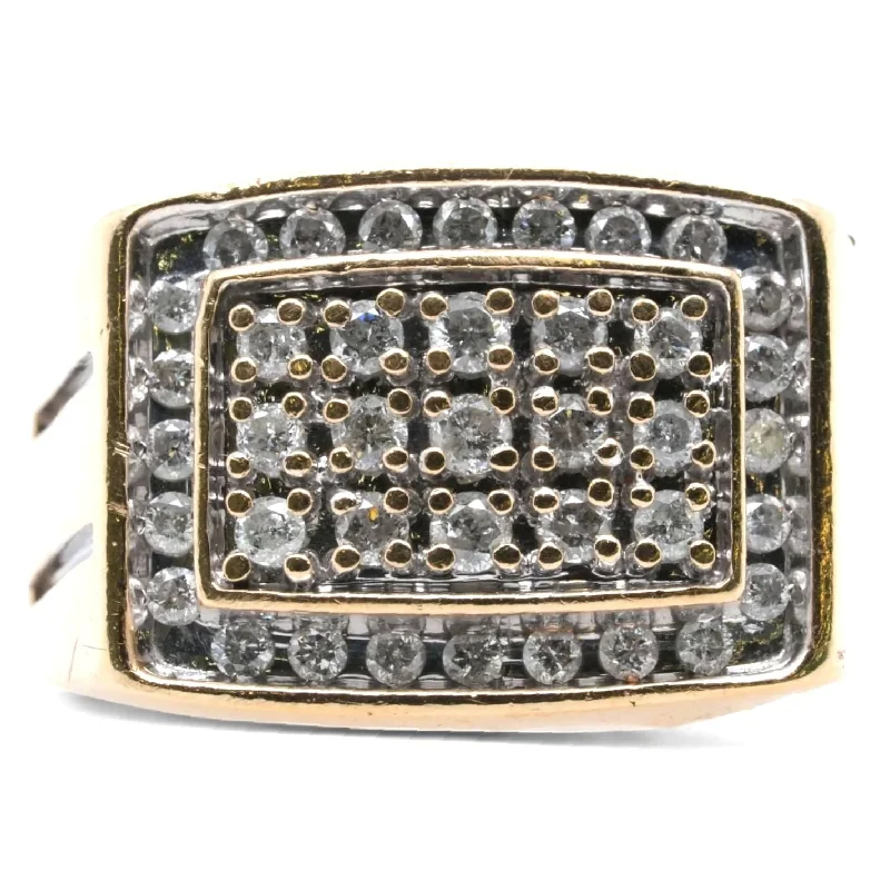 10K Gold Rectangle Pave Diamond Signet Ring