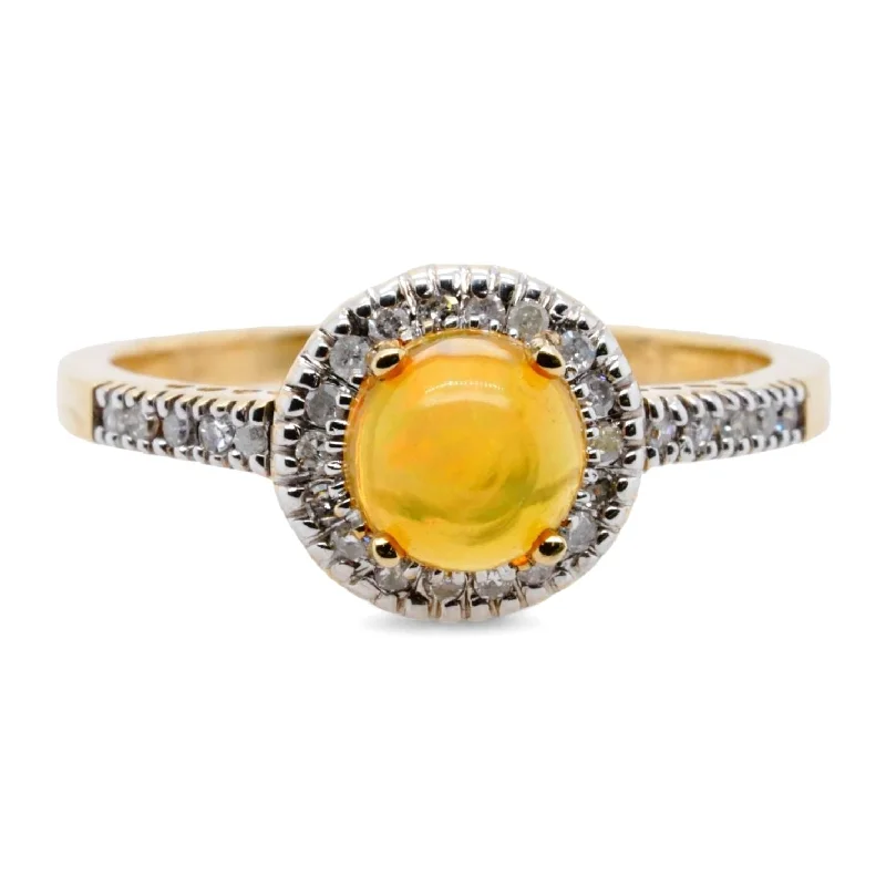 10K Gold Round Opal With Diamond Accents Cocktail Ring