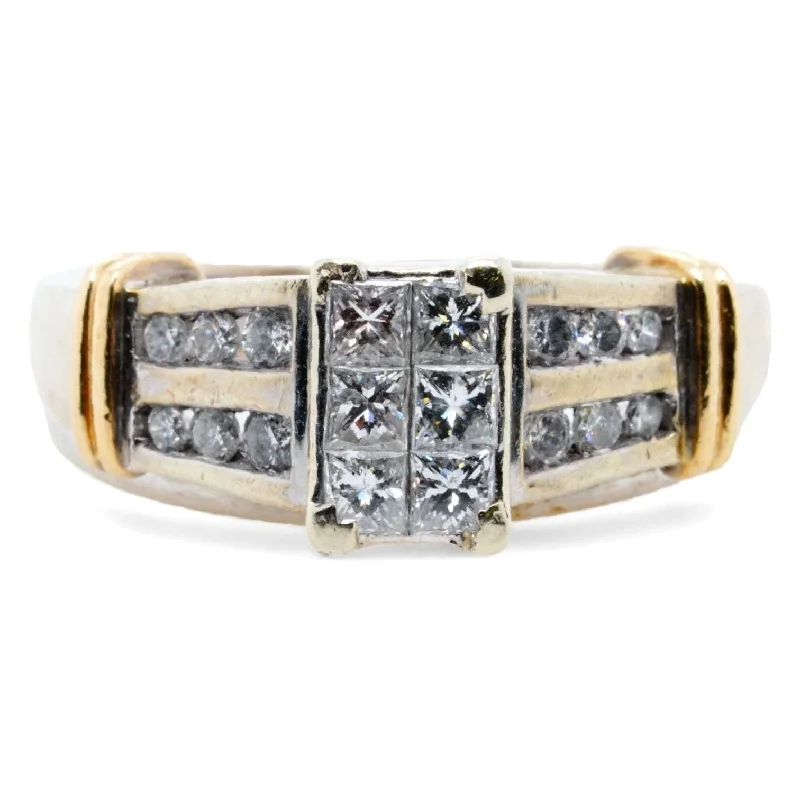 10K Gold Tapered Round Diamond And Square Diamond Cluster Band